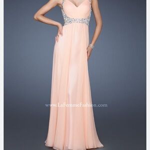 La Femme Low Back Peach Gown